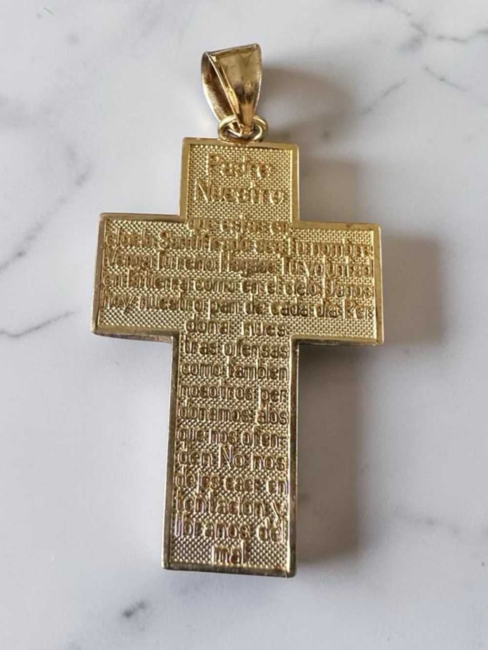 Gold Cross Pendant with Spanish Lord's Prayer